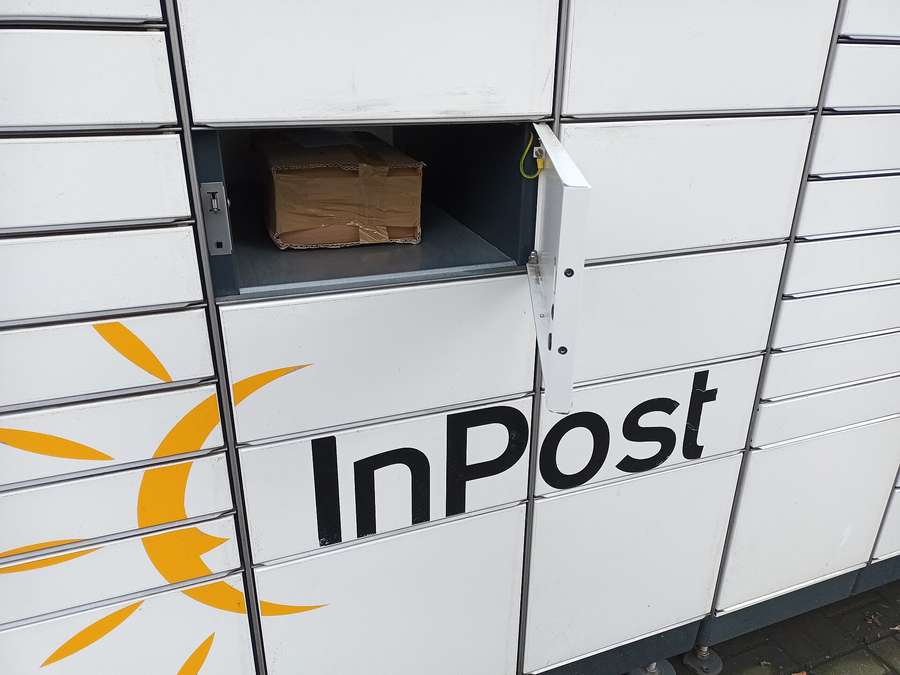 A parcel waiting inside an open InPost locker - the endpoint of most Allegro and OLX deliveries