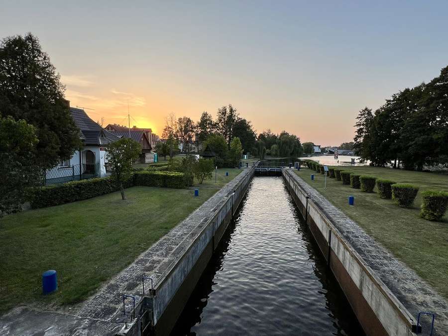 A lock on the Augustów Canal at sunset