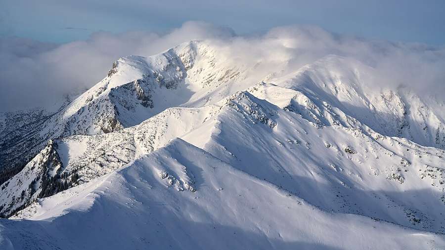 Snow-covered Tatra Mountain peaks in winter