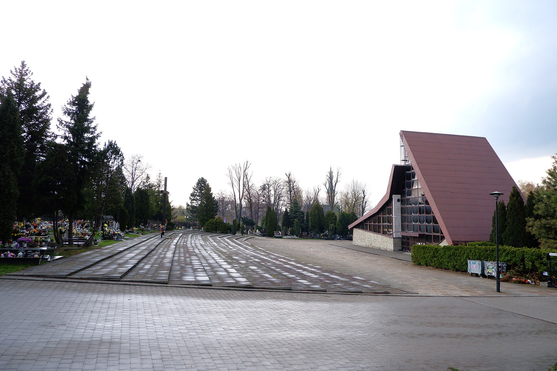 The chapel and decorated graves at the municipal cemetery in the Kamienica district of Bielsko-Biala