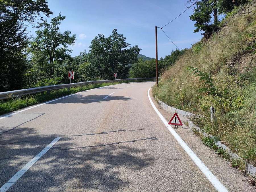 Warning triangle on a road