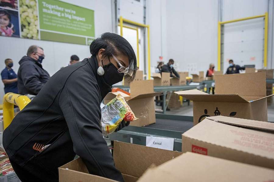 Volunteers at a food bank