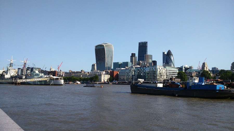 City of London skyline and the Thames seen from Tower Bridge