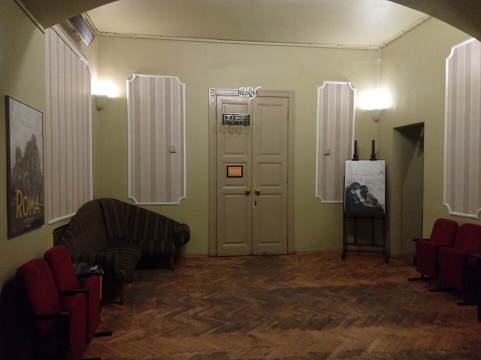 Historical interior entrance at Kraków's ARS cinema photographed in December 2018