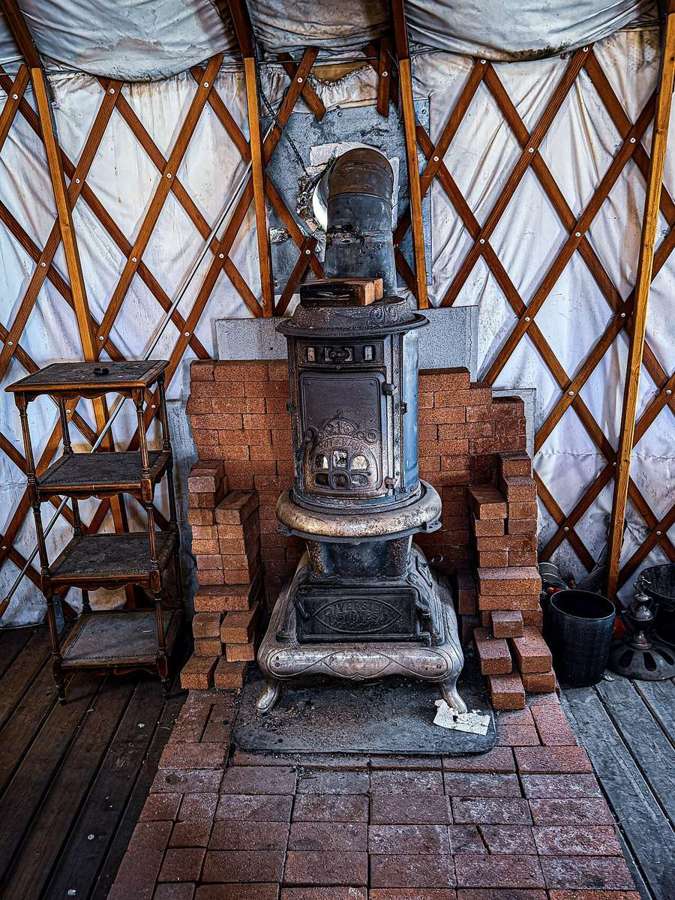 A wood-burning stove