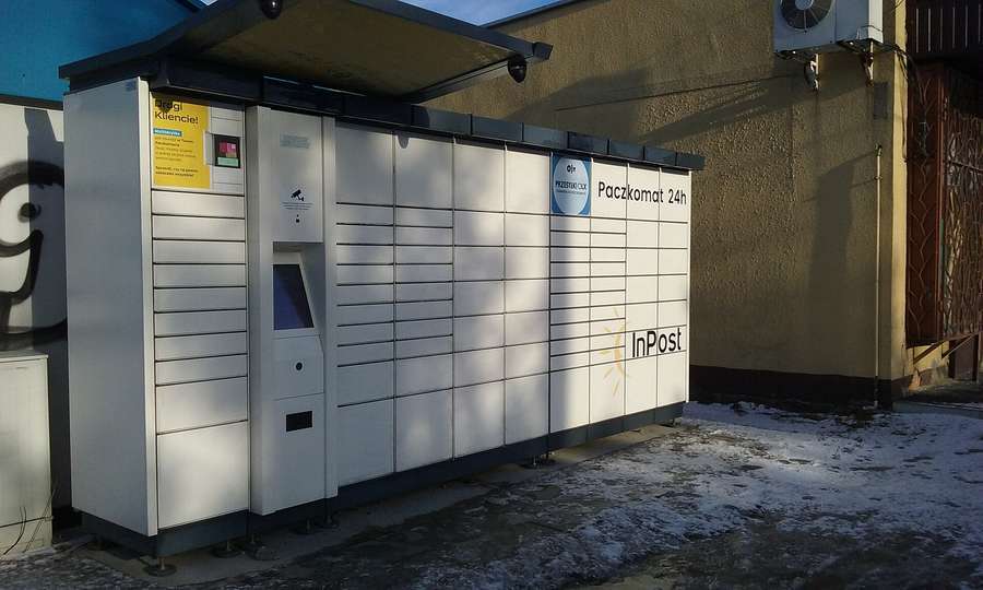An InPost Paczkomat 24h parcel locker in Tomaszow Mazowiecki, Poland - most Allegro orders are collected from lockers