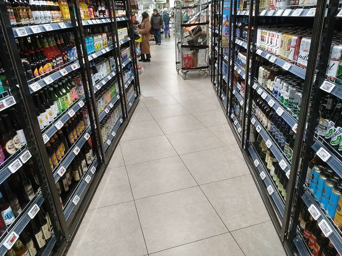 Supermarket shelf with price labels
