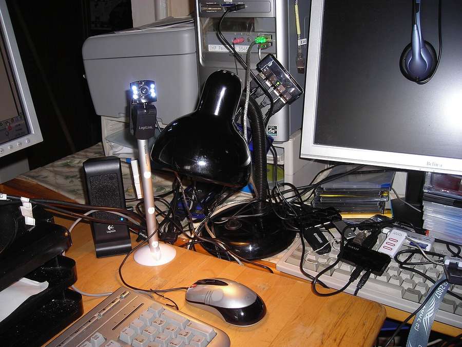 A home office with two computers on a desk