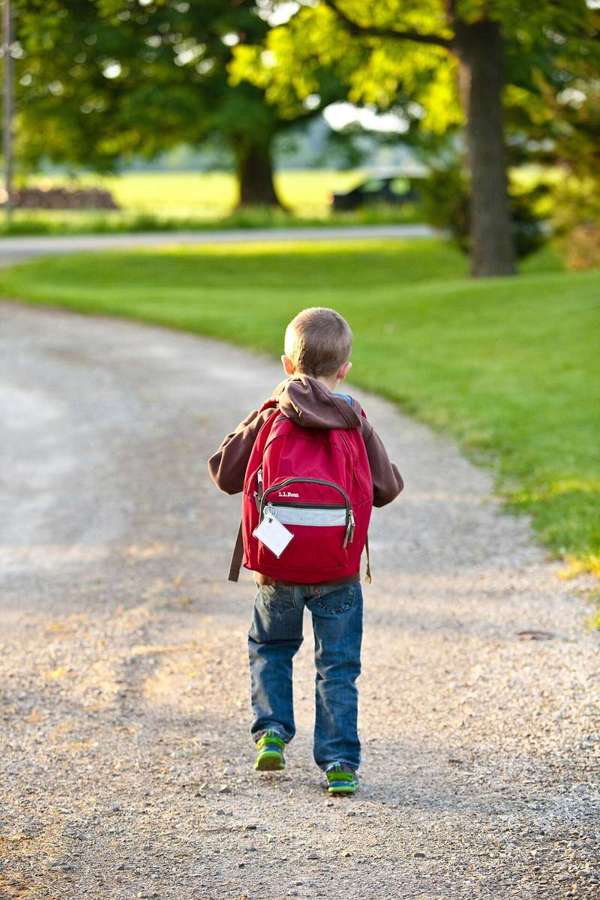 Child walking with a school backpack