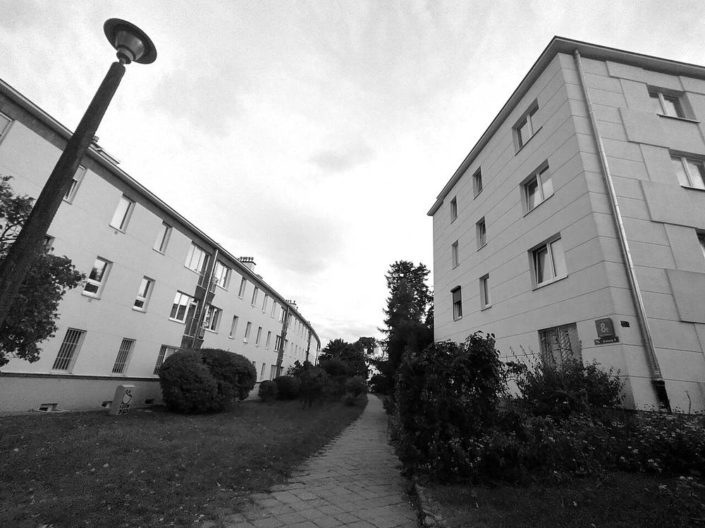 Residential street with apartment blocks in Żoliborz, Warsaw