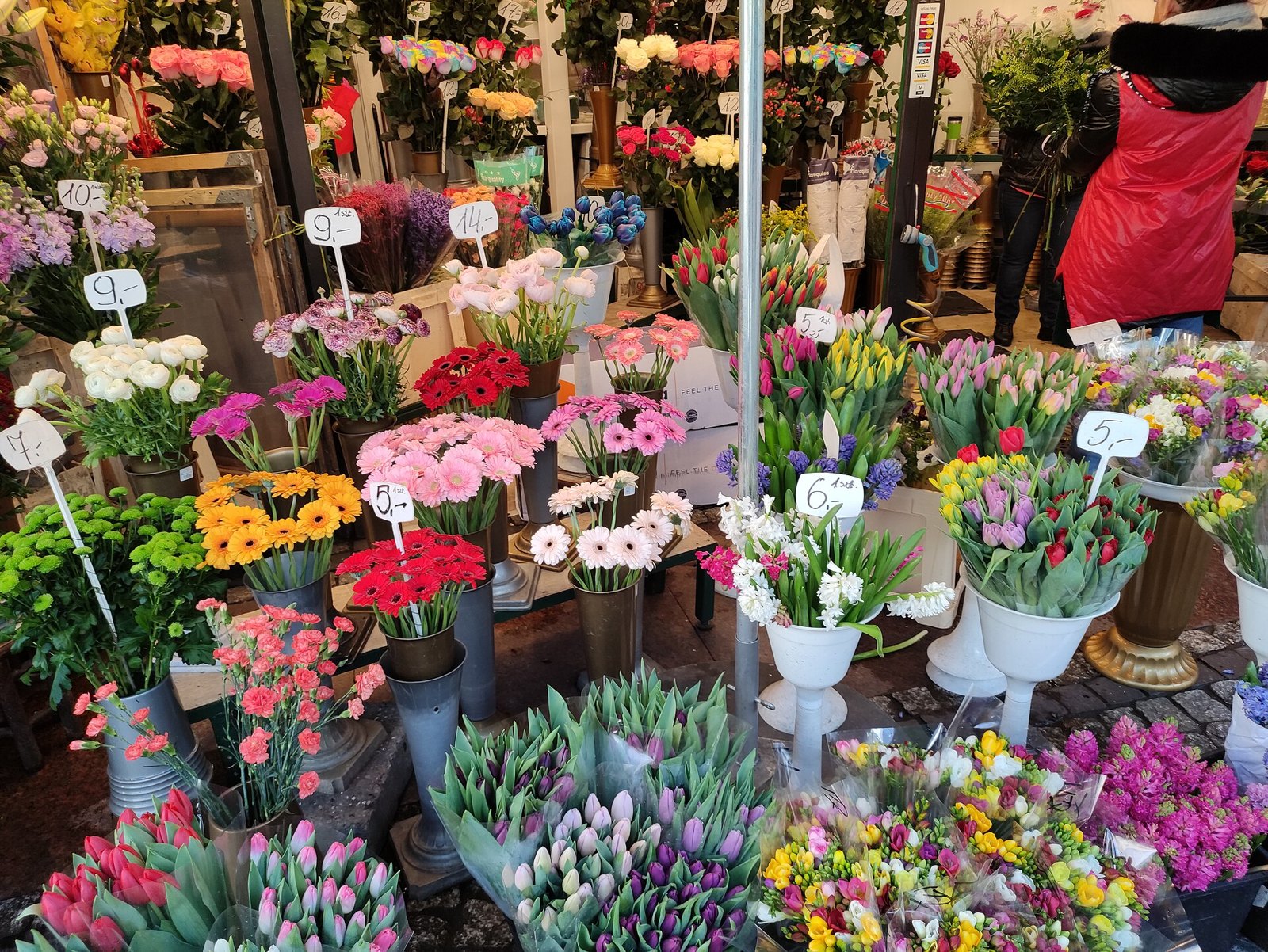 Cut flowers displayed at a florist in Wroclaw Plac Solny in February 2024