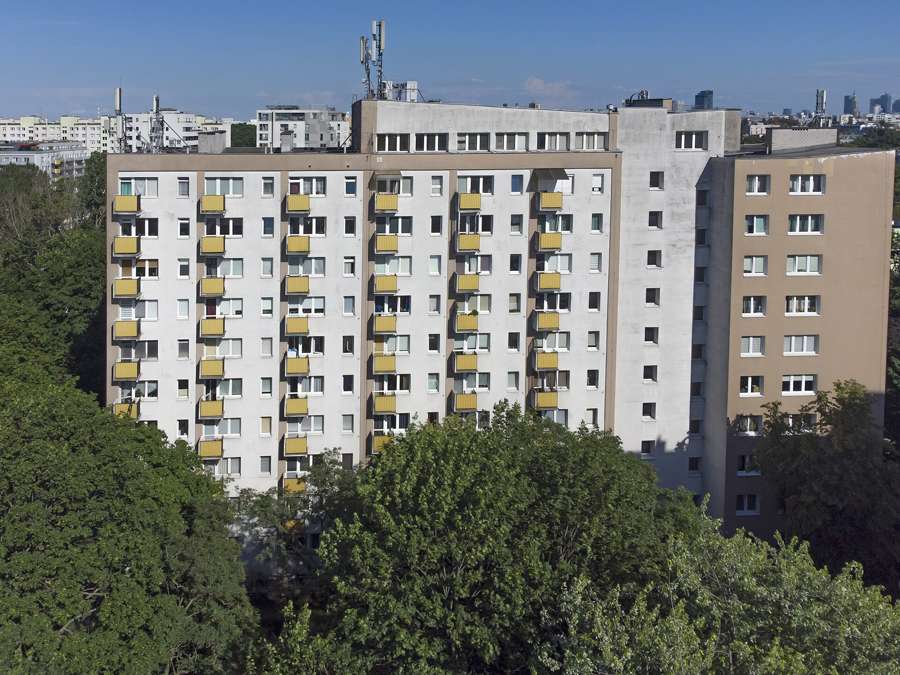 A residential apartment building in Warsaw seen from the air