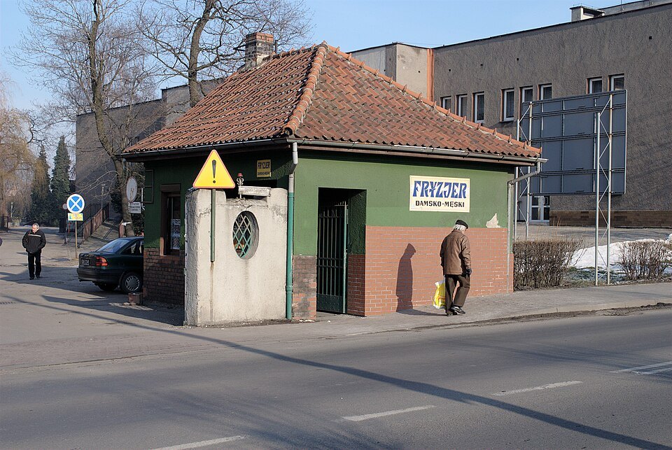 Hairdresser shopfront in Knurow in January 2012