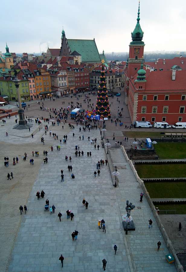 Christmas tree on Castle Square in Warsaw's Old Town