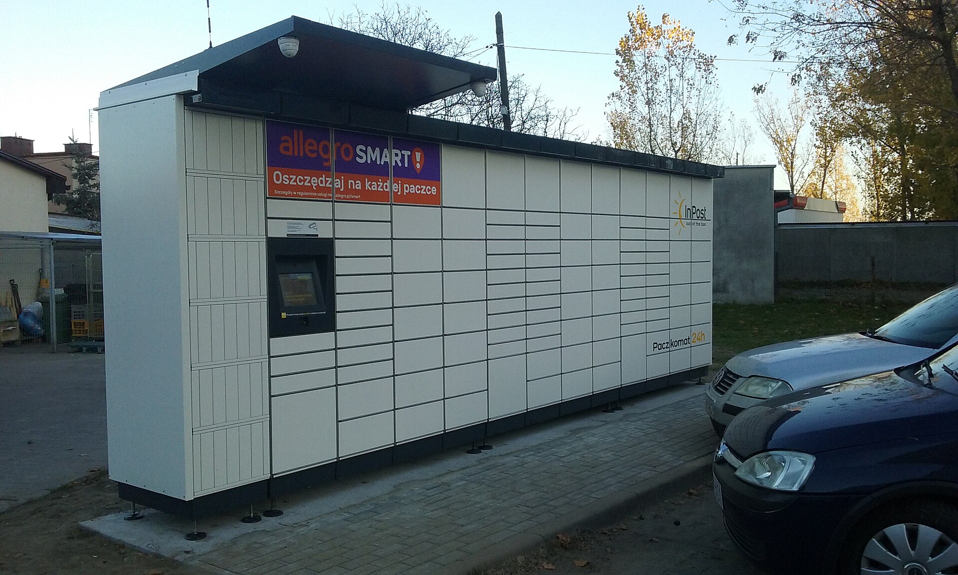 An InPost parcel locker on a street in Tomaszów Mazowiecki, Poland