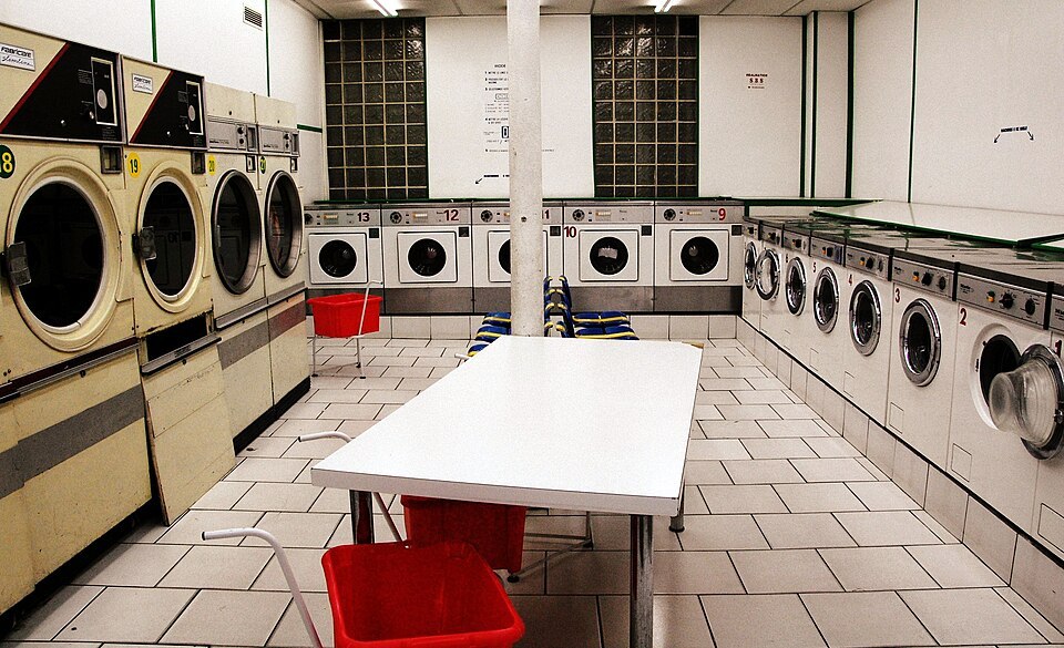 Rows of laundry machines in Paris photographed in February 2009