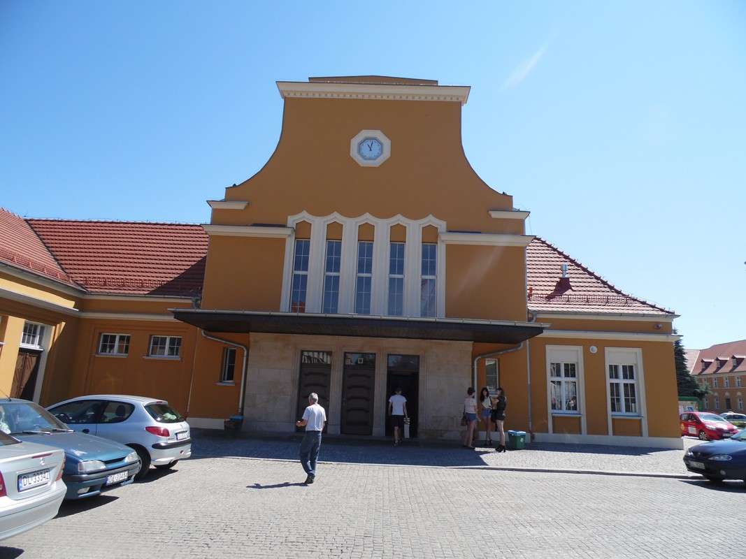 Side entrance of the PKP railway station in Legnica