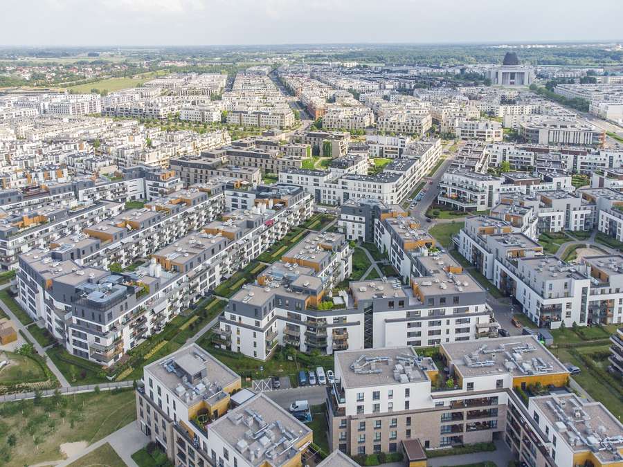 Aerial view of Miasteczko Wilanow, the new residential quarter of the Wilanow district