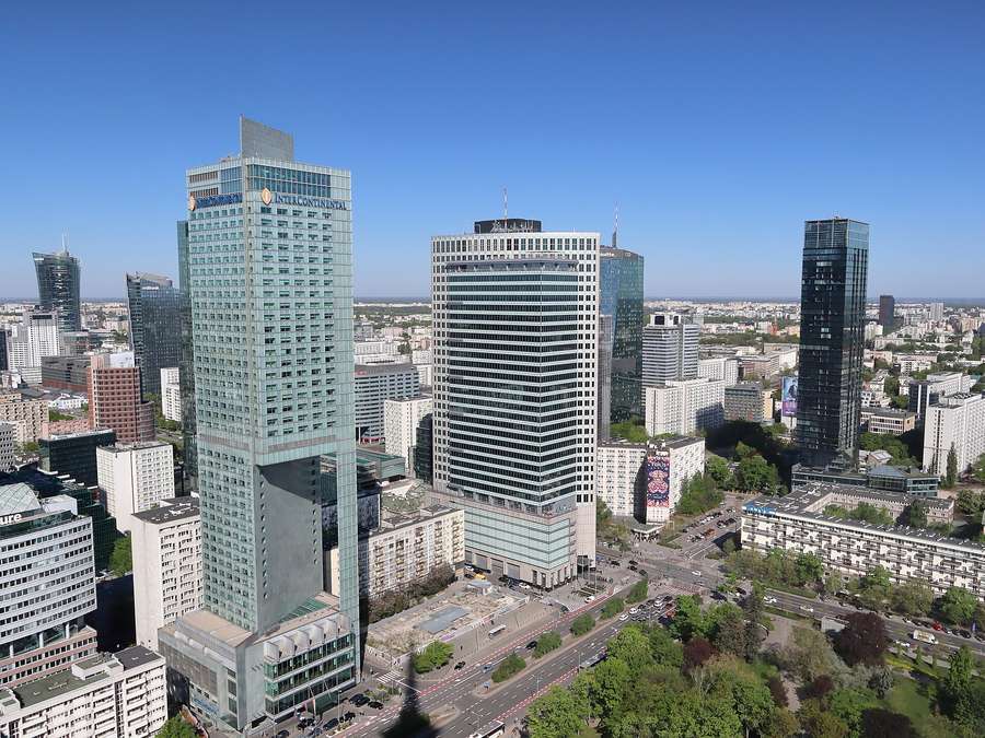 Warsaw skyscrapers near Emilii Plater street seen from the Palace of Culture