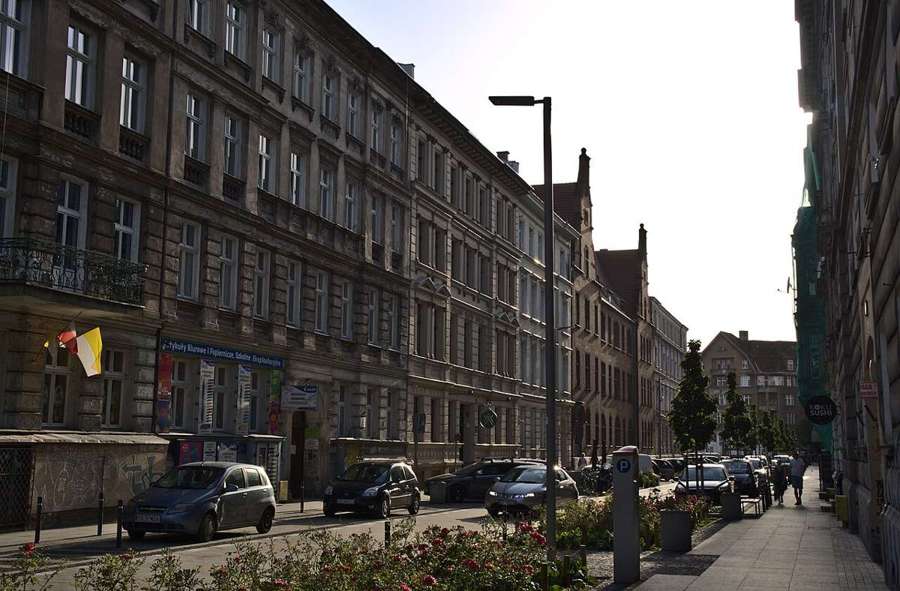 Apartment buildings in a row on Taczaka street in Poznań