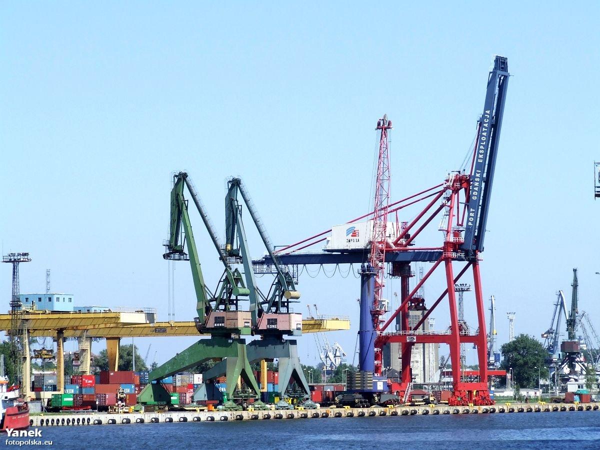 Container cranes at the Port of Gdańsk, where household containers from outside the EU arrive