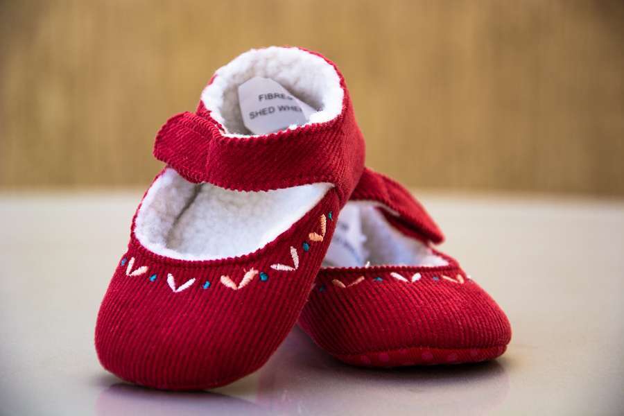 Red corduroy baby shoes