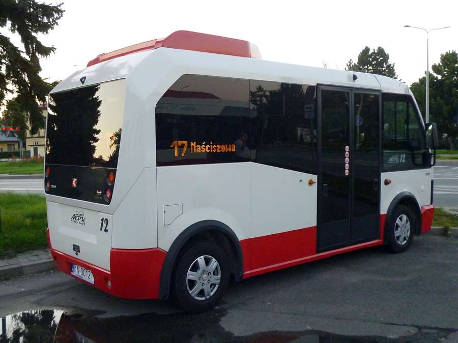 White and red MPK minibus parked in Nowy Sącz