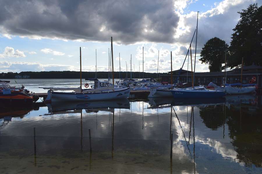 Sailing boats moored on Lake Ukiel in Olsztyn