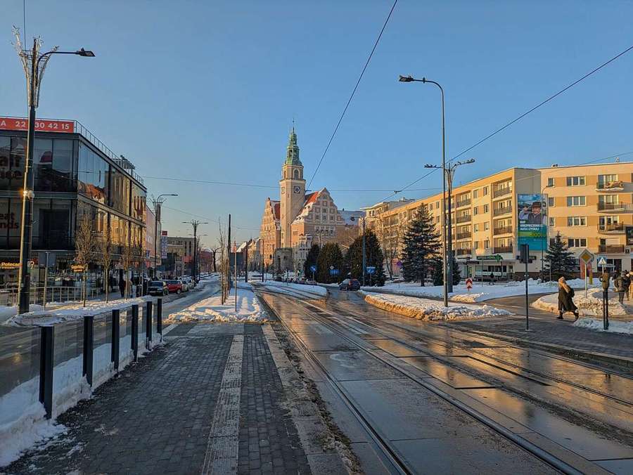 New Town Hall in Olsztyn seen from a tram stop