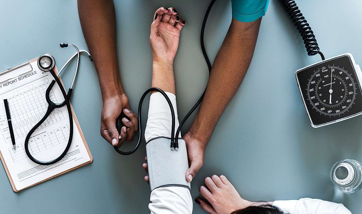 A blood pressure check at a medical examination