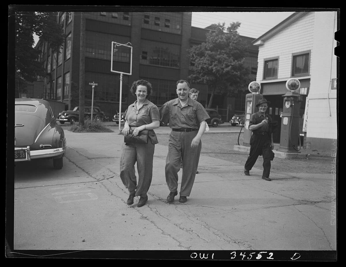Factory workers going home