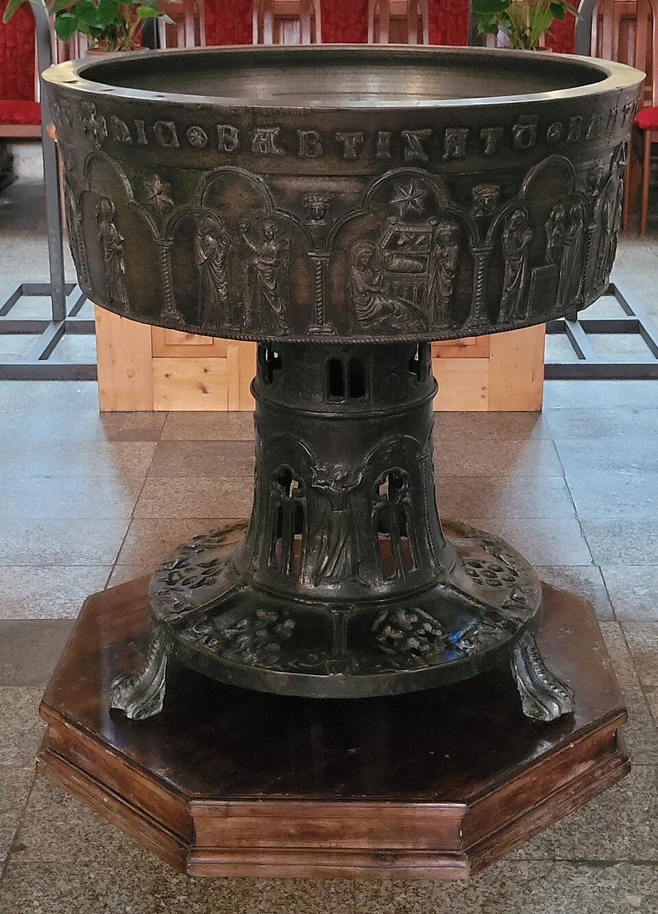 The historic baptismal font in Legnica Cathedral