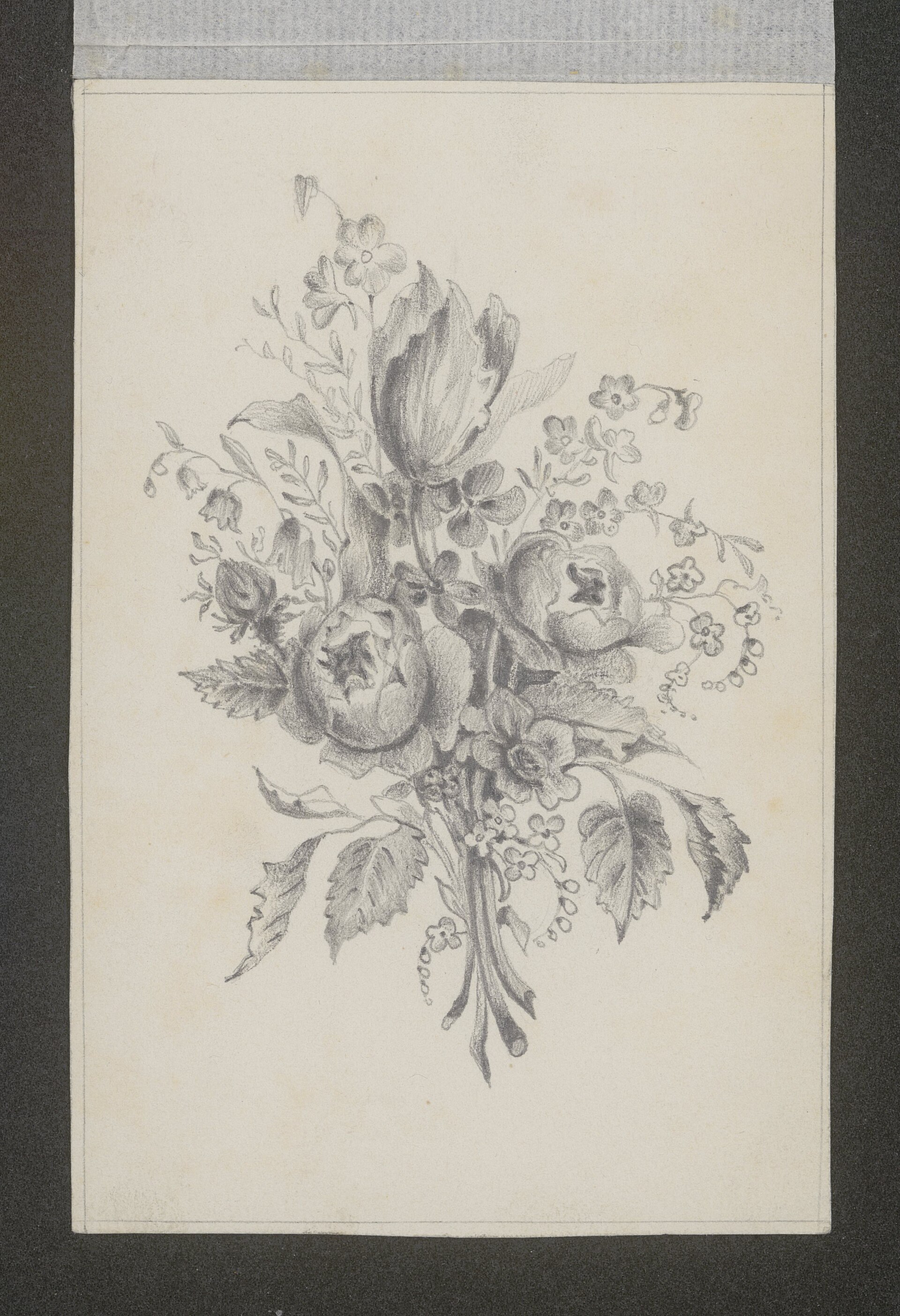 A 19th-century pencil drawing of a flower bouquet by Józef Ignacy Kraszewski