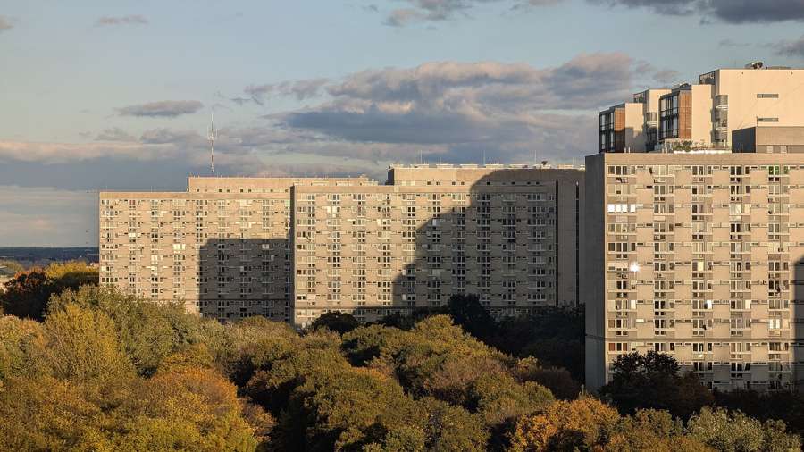 Osiedle za Zelazna Brama residential complex in Warsaw at golden hour