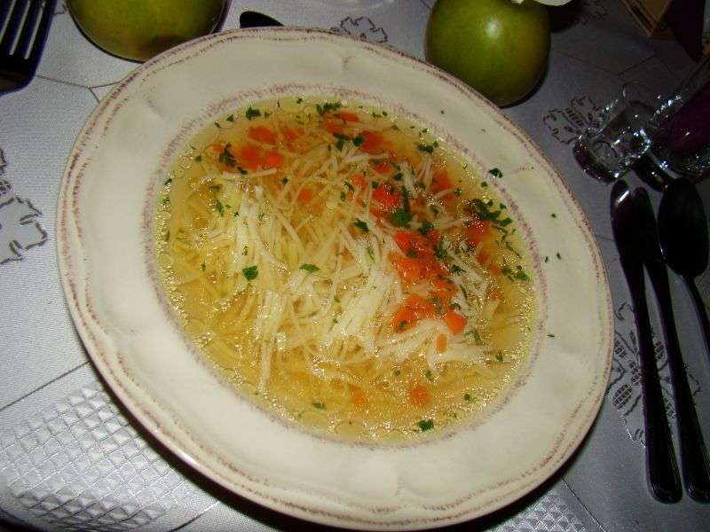 Rosol, Polish clear broth with noodles, served in Sanok