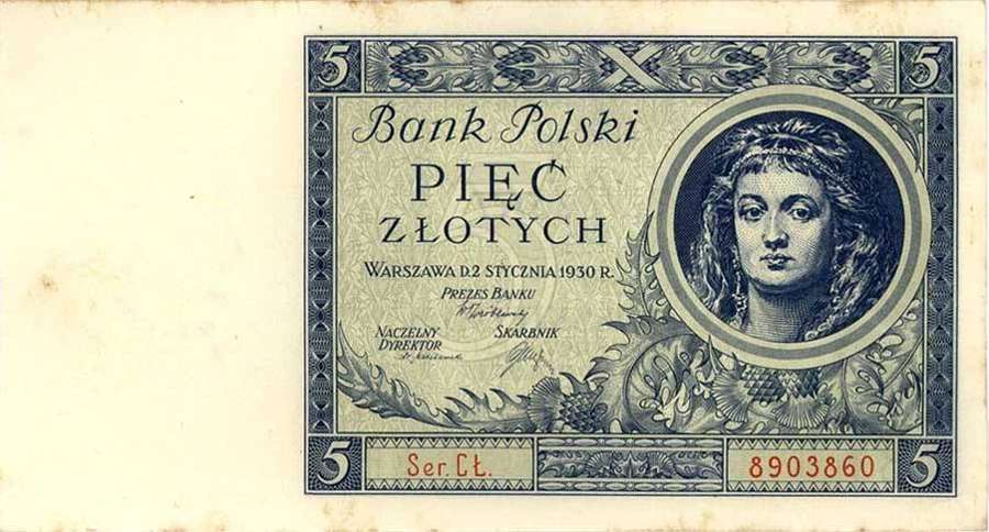 A Polish 5 złotych banknote from 1930