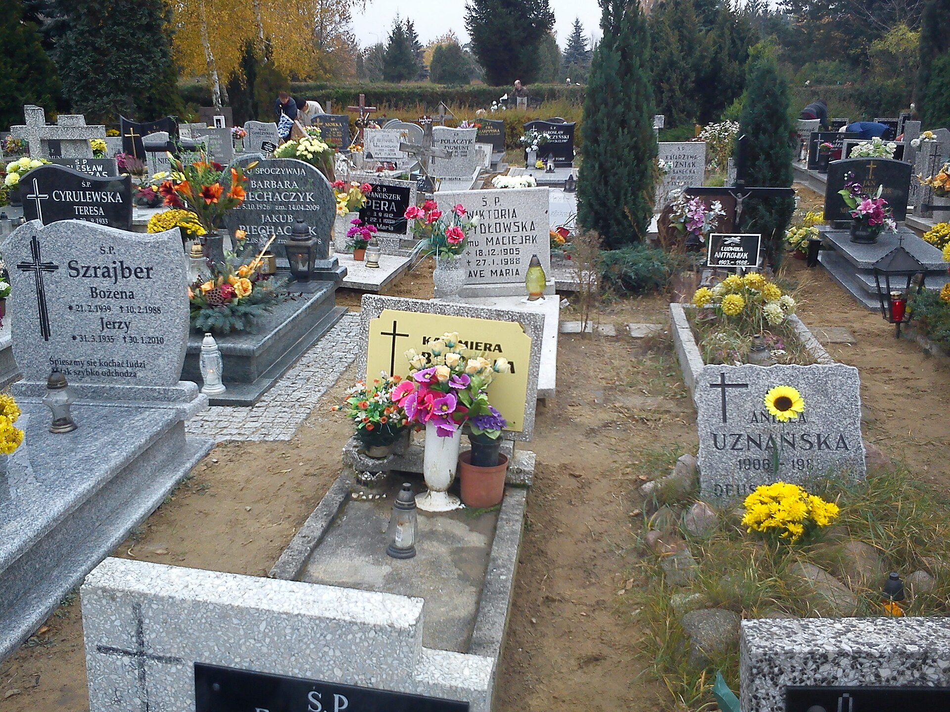 Graves decorated with flowers and lanterns at the Junikowo cemetery in Poznan, autumn 2011