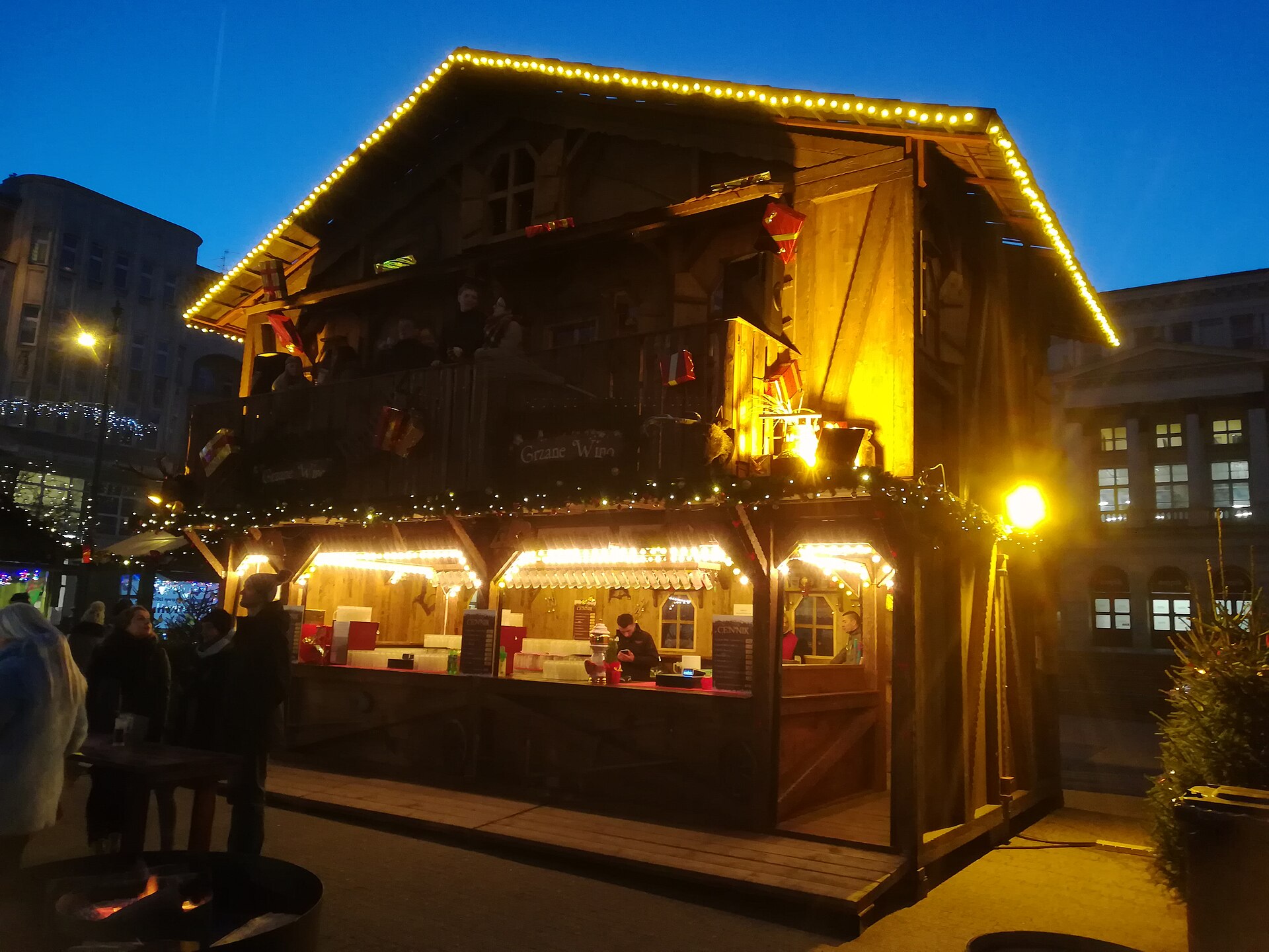 A mulled-wine hut at the Poznań Christmas market, December 2017