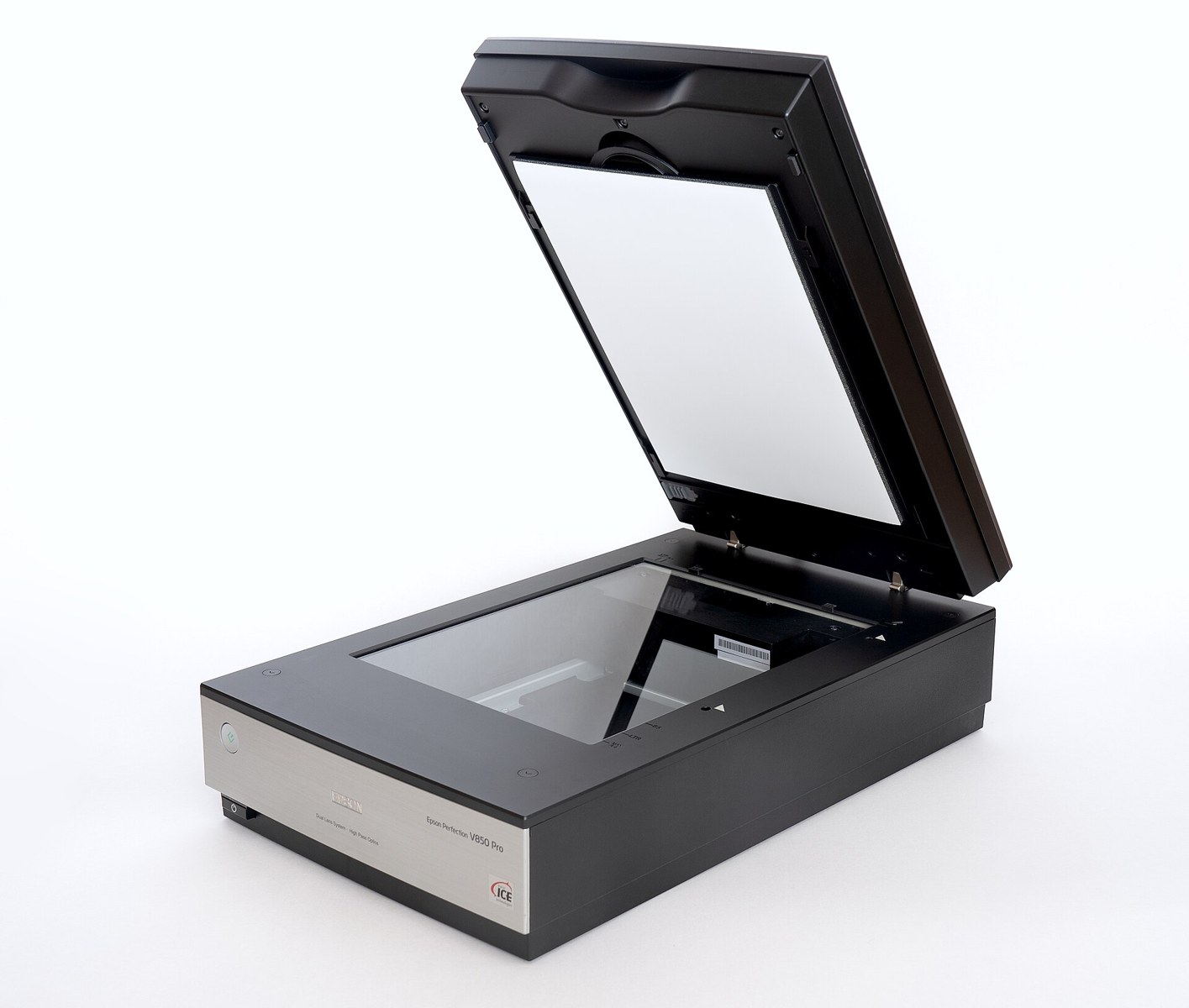 Open Epson flatbed scanner, illustrative equipment photograph