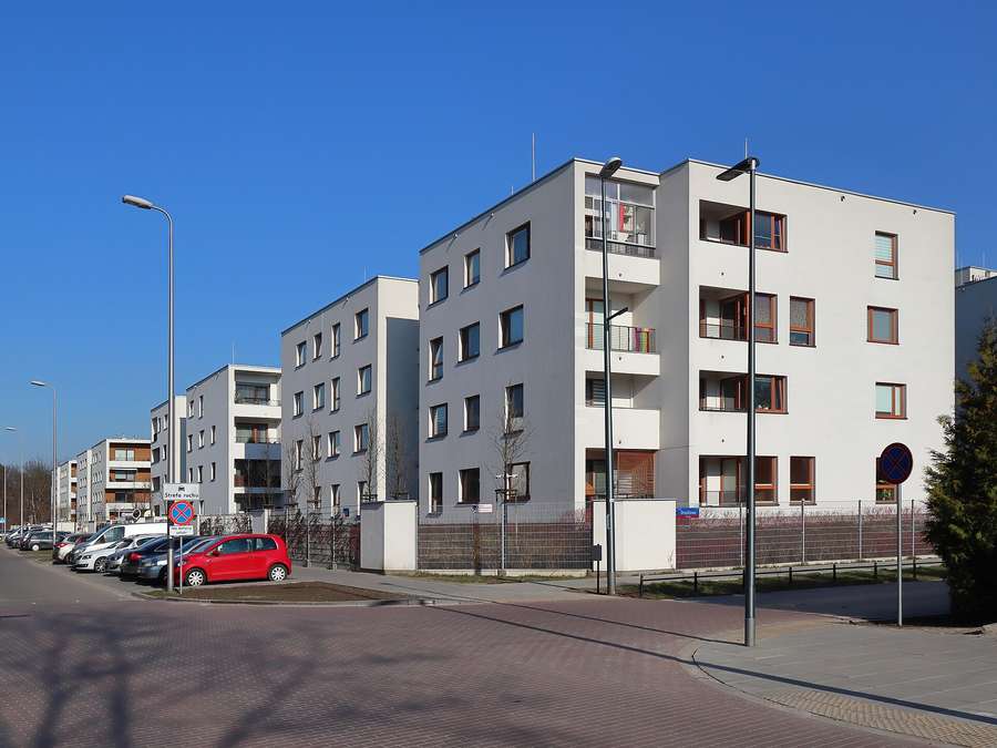 A modern residential estate of apartment blocks in Warsaw, Poland
