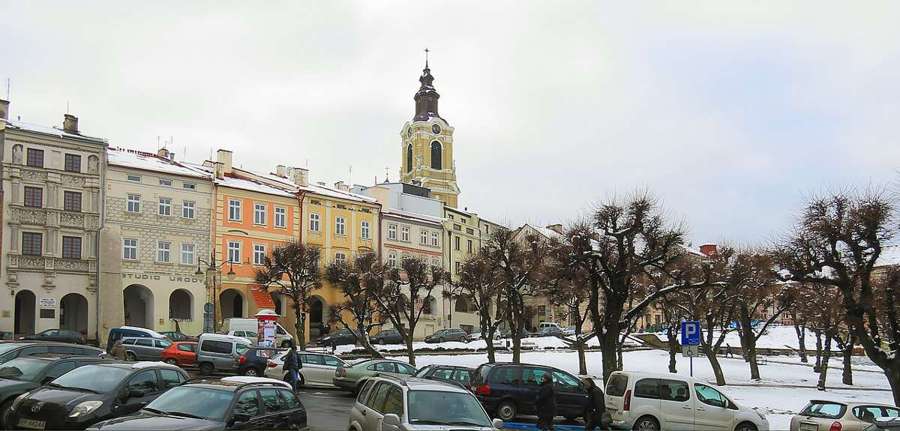 Market square with historic townhouses in Przemyśl