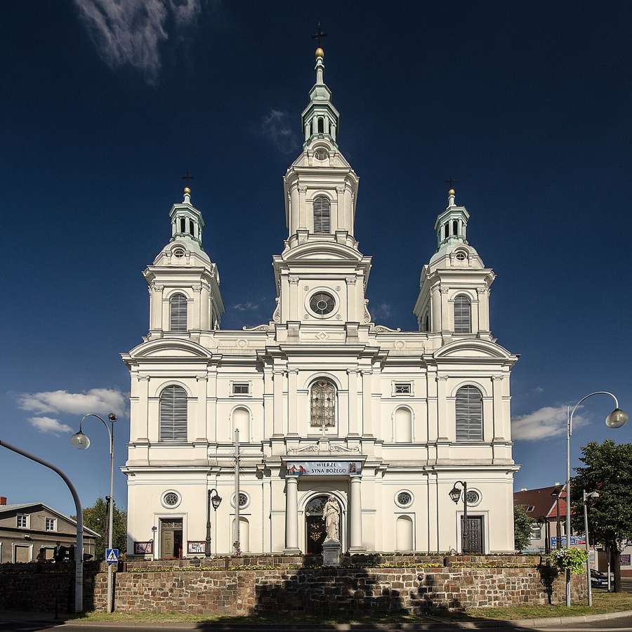 Baroque St Lambert church in Radomsko with a tall tower