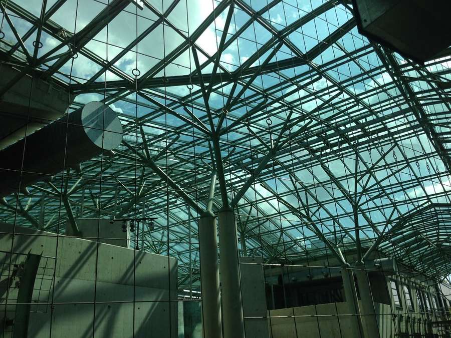 Glass atrium roof inside the University of Warsaw Library