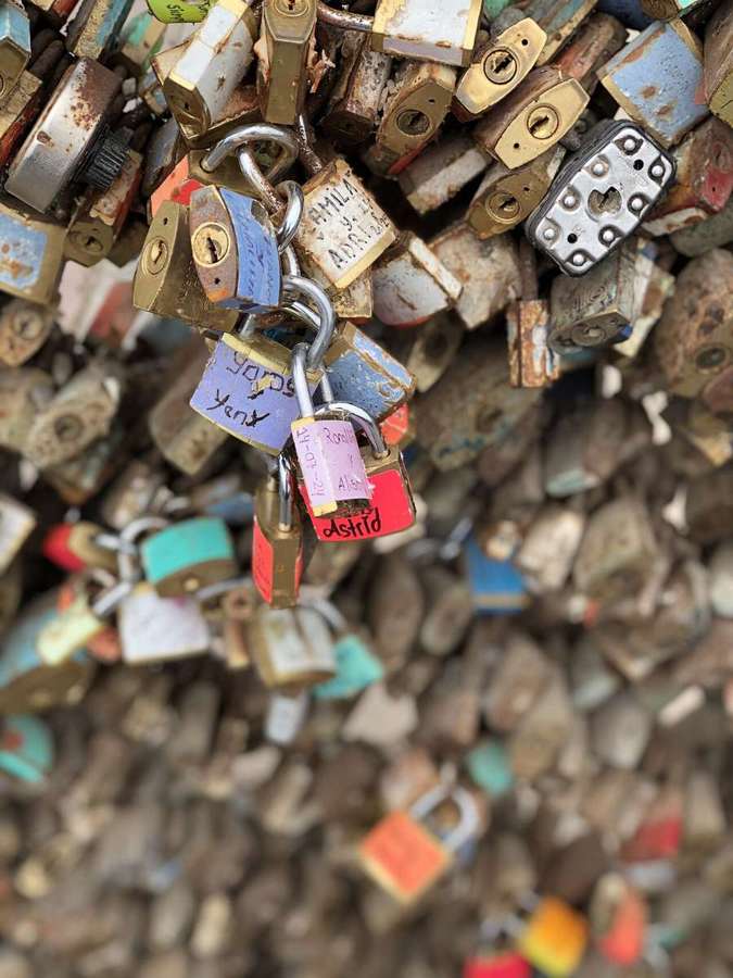 Many padlocks on a gate