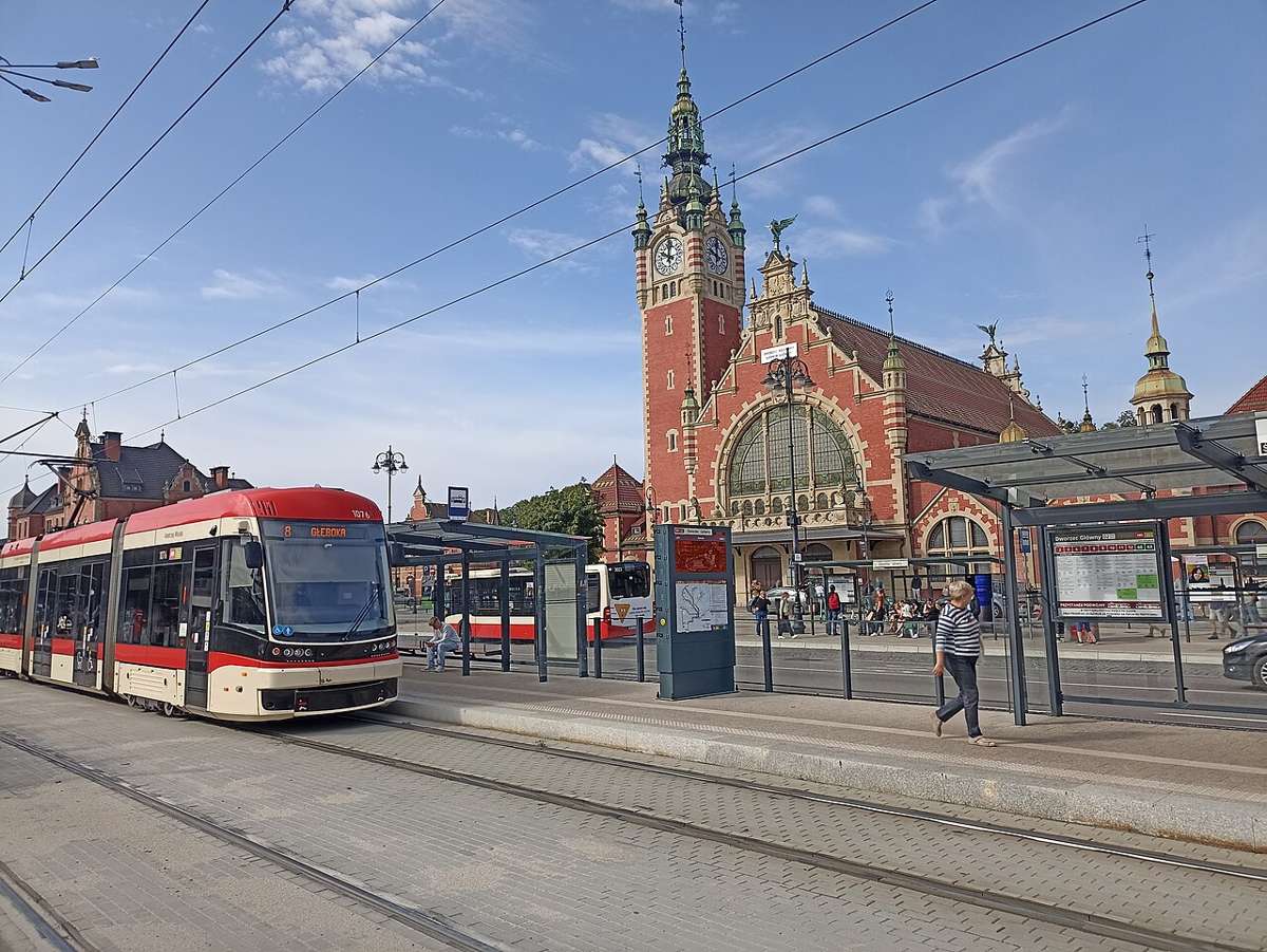 Tram at the Gdańsk Główny railway station, Poland