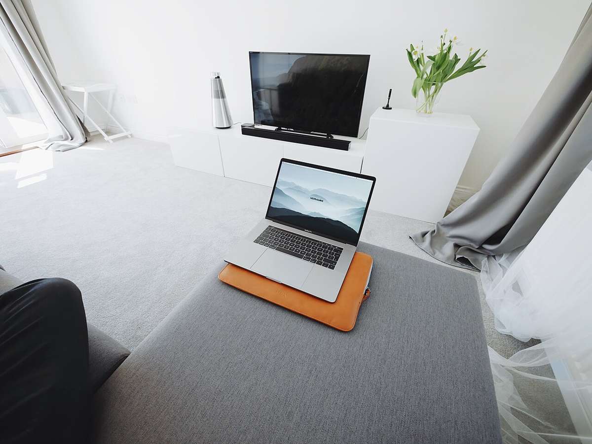 A laptop in a living room