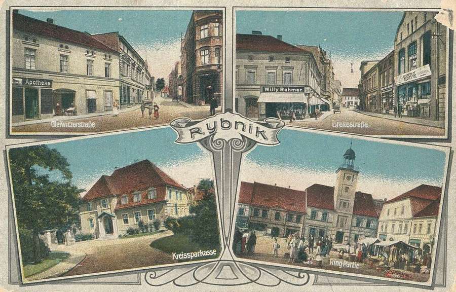 Historic view of the market square in Rybnik, Poland