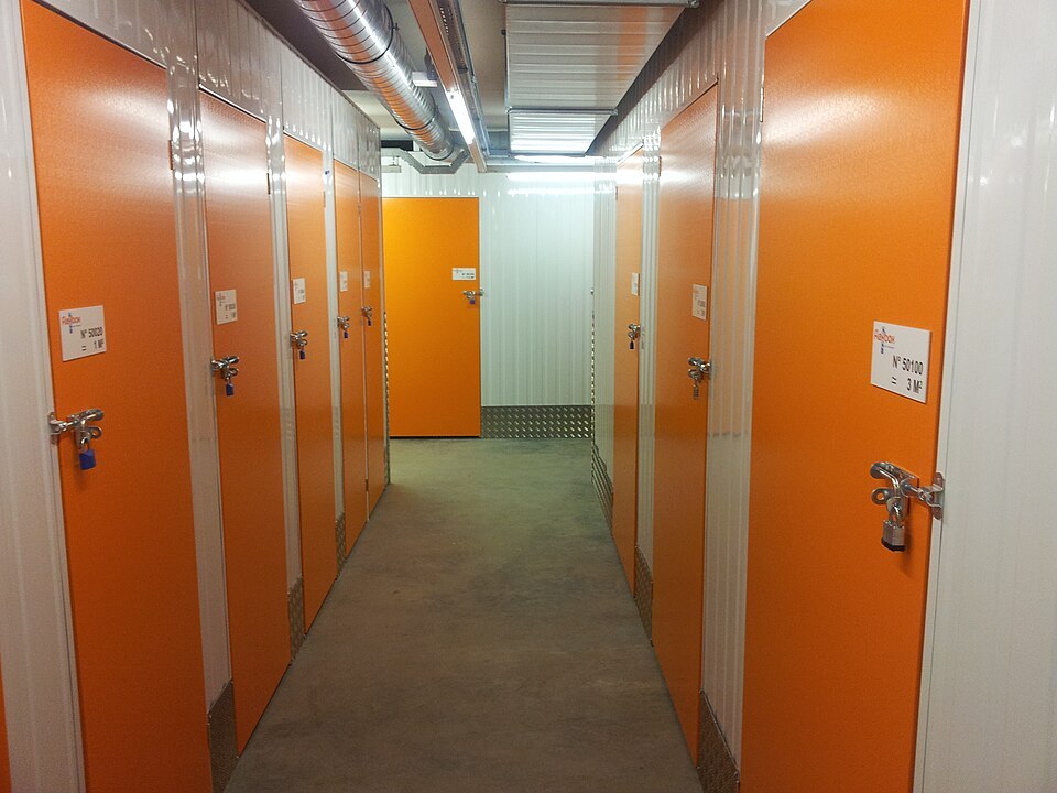 Hinged self-storage doors at a Geneva facility photographed in May 2013