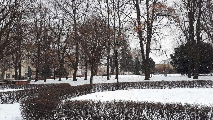 Warsaw street in winter, illustrative