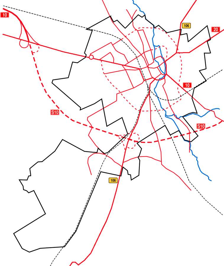 A schematic map of the bus line network in Stargard